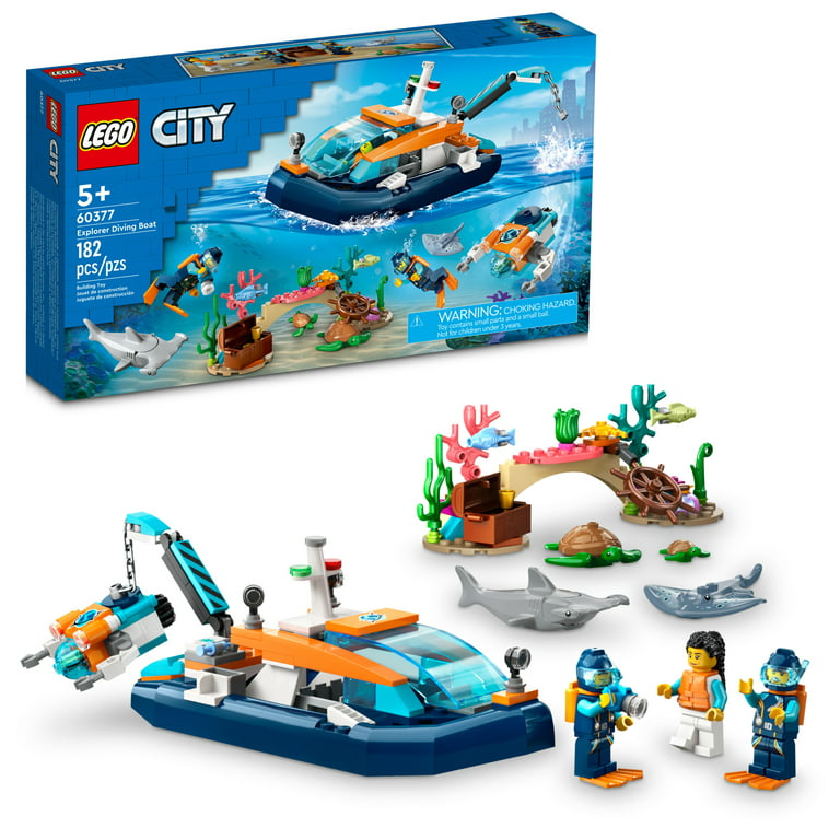 LEGO City Explorer Diving Boat 60377 Ocean Building Toy, Includes a Coral  Reef Setting, Mini-Submarine, 3 Minifigures and Manta Ray, Shark, Crab, 2