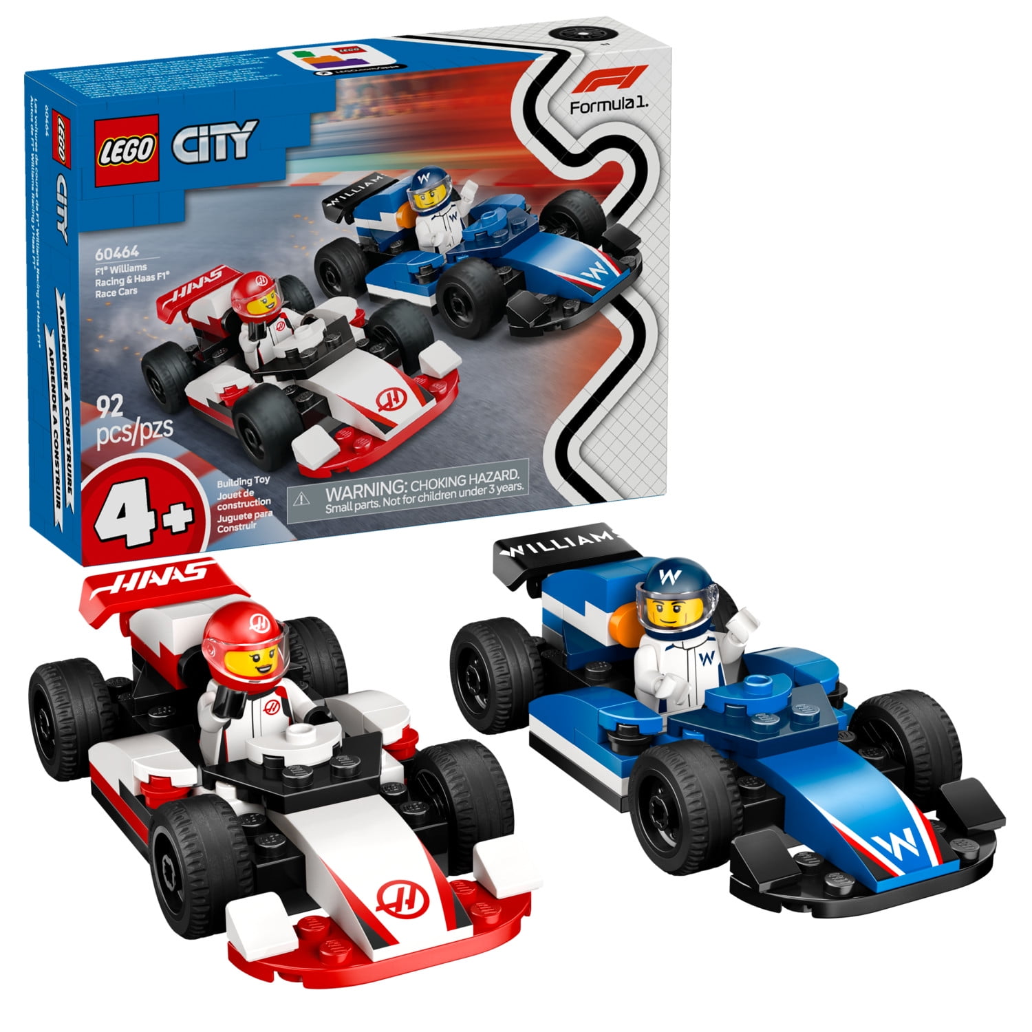 LEGO City F1 Williams Racing & Haas F1 Race Car Toys - Car Building Toy Set for Kids, Boys and Girls, Ages 4+ - F1 Preschool Toy for Fans - Gift Idea for Birthdays - 60464