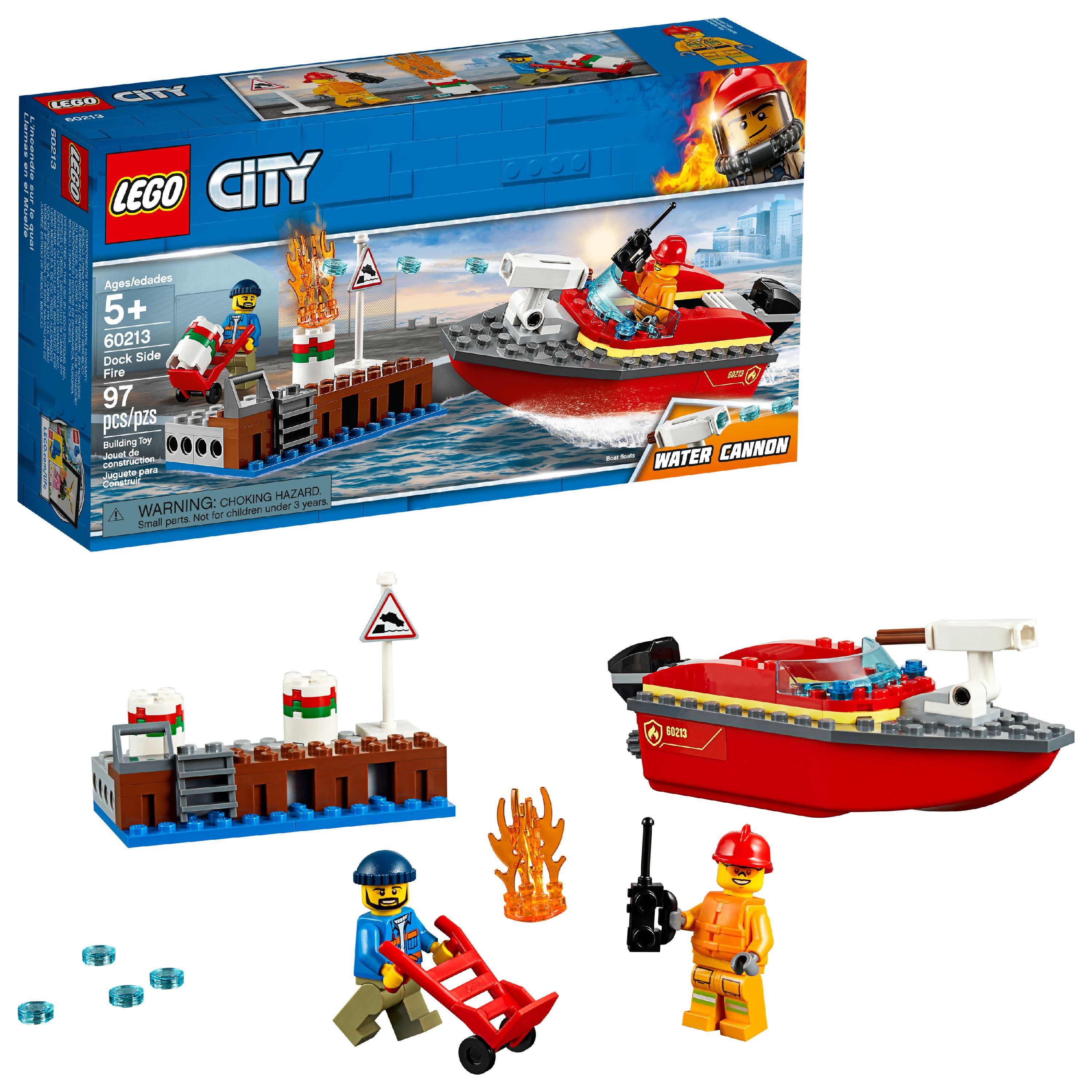 springe fredelig Intermediate LEGO City Fire Dock Side Fire 60213 Fireboat Rescue Ship - Walmart.com