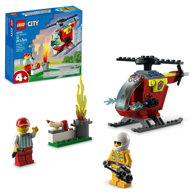 LEGO City Fire Helicopter Toy 60318 for Preschool Kids, Boys and Girls 4 plus Years Old, with Firefighter Minifigure & Starter Brick