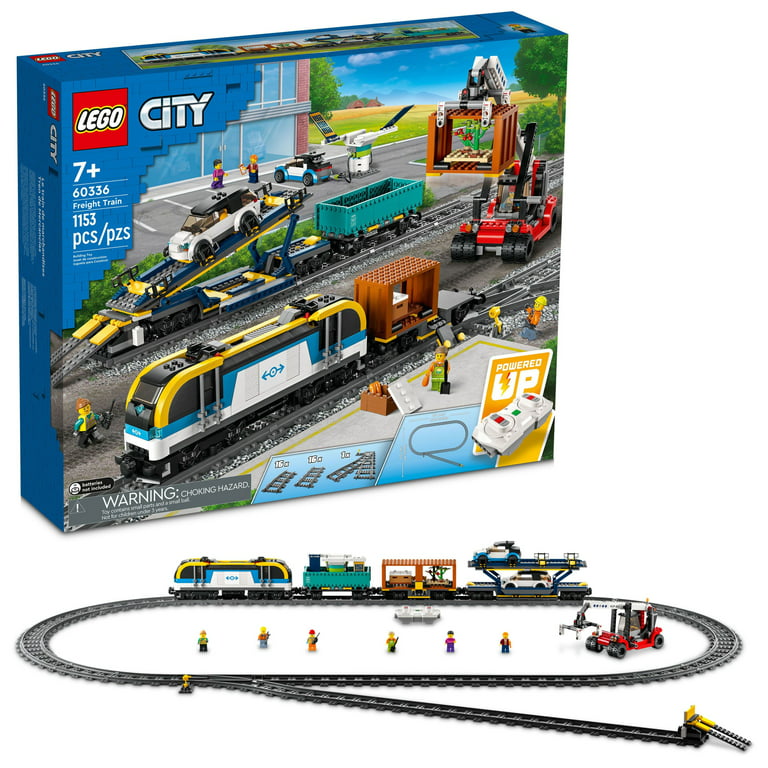 Pak at lægge Pind aflange LEGO City Freight Train Set, 60336 Remote Control Toy for Kids Aged 7 plus  with Sounds, 2 Wagons, Car Transporter, 33 Track Pieces and 2 EV Car Toys -  Walmart.com