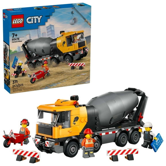 LEGO City Cement Mixer Truck Building Toy for Boys & Girls, Ages 7+ - Pretend Play Construction Toy W/ Rotating Drum & 3 Worker Minifigures - Gift Idea for Birthdays - 60478