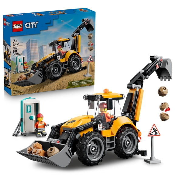 LEGO City Yellow Backhoe Loader - Building Toy for Boys & Girls, Ages 7+ - Construction Toy for Kids with Functional Bucket & Backhoe - Gift for Birthdays - 60480