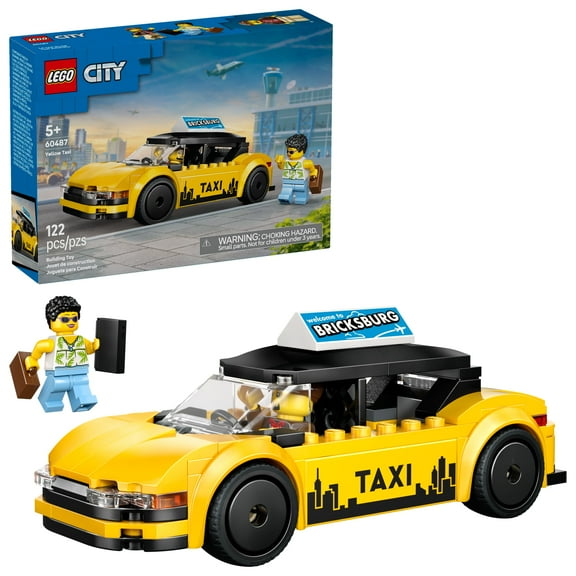 LEGO City Yellow Taxi Car Building Toy for Kids - Pretend Play Set for Boys & Girls, Ages 5+ - Toy Car W/Taxi Driver & Tourist Minifigures - GIft Idea for Birthdays - 60487