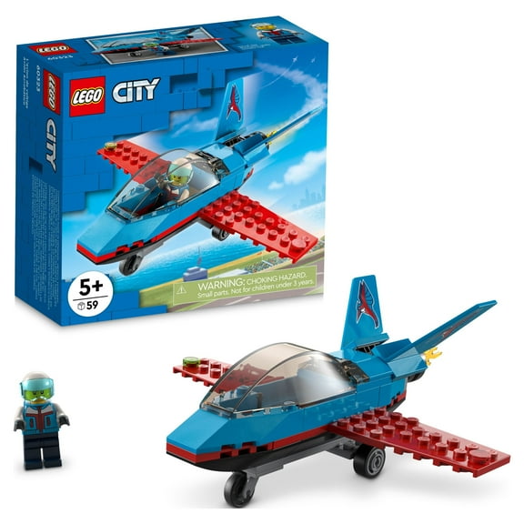 LEGO City Great Vehicles Stunt Plane 60323 Jet Airplane Toy, 2022 Building Set, Gifts for Kids, Boys and Girls 5 plus Years Old with Pilot Minifigure