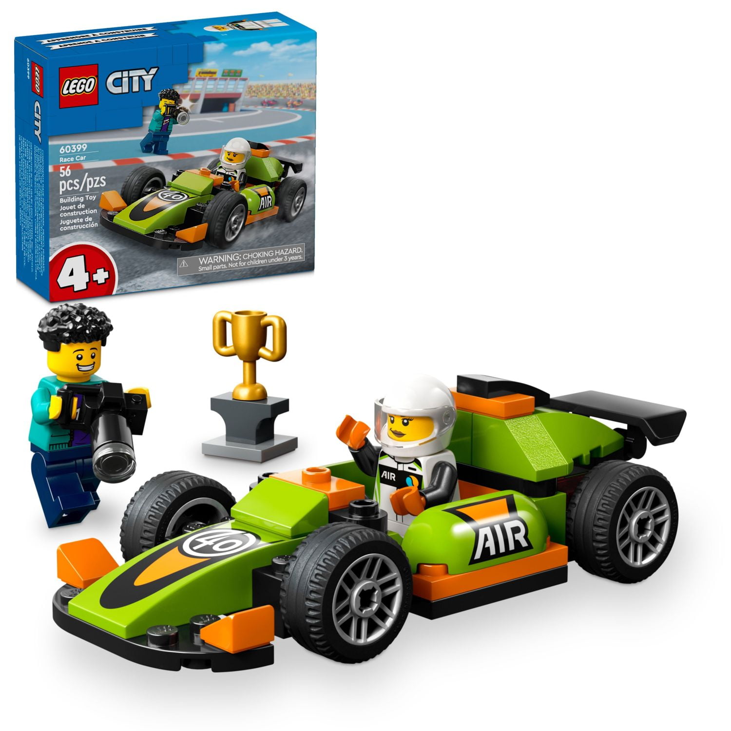 LEGO City Green Race Car Toy Classic Style Racing Vehicle Small Toy Gift for Kids Building Kit for Boys and Girls Ages 4 and Up Photographer and Driver Minifigures 60399 Walmart