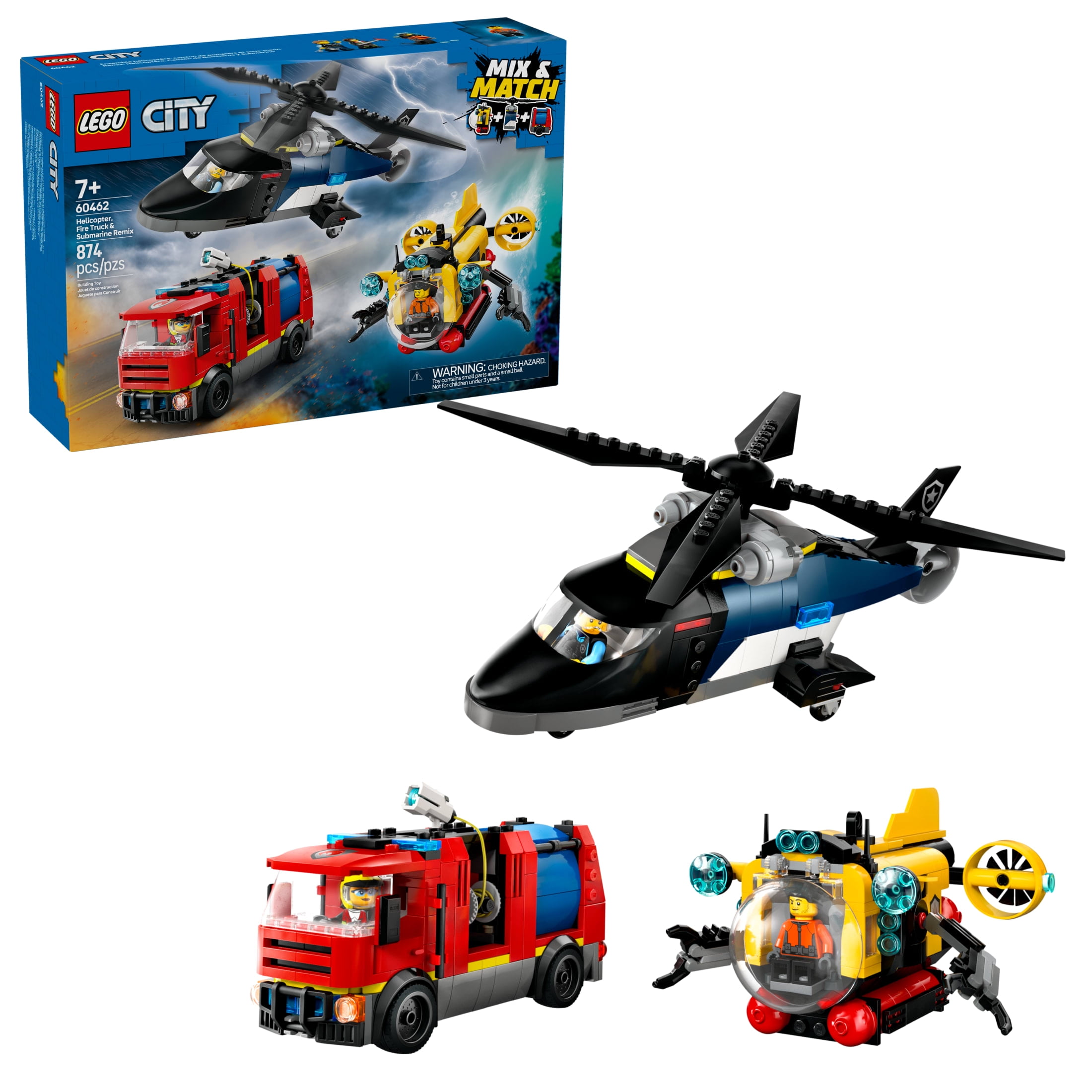 Free Shipping! LEGO Helicopter Fire Truck Submarine Remix Set 874
