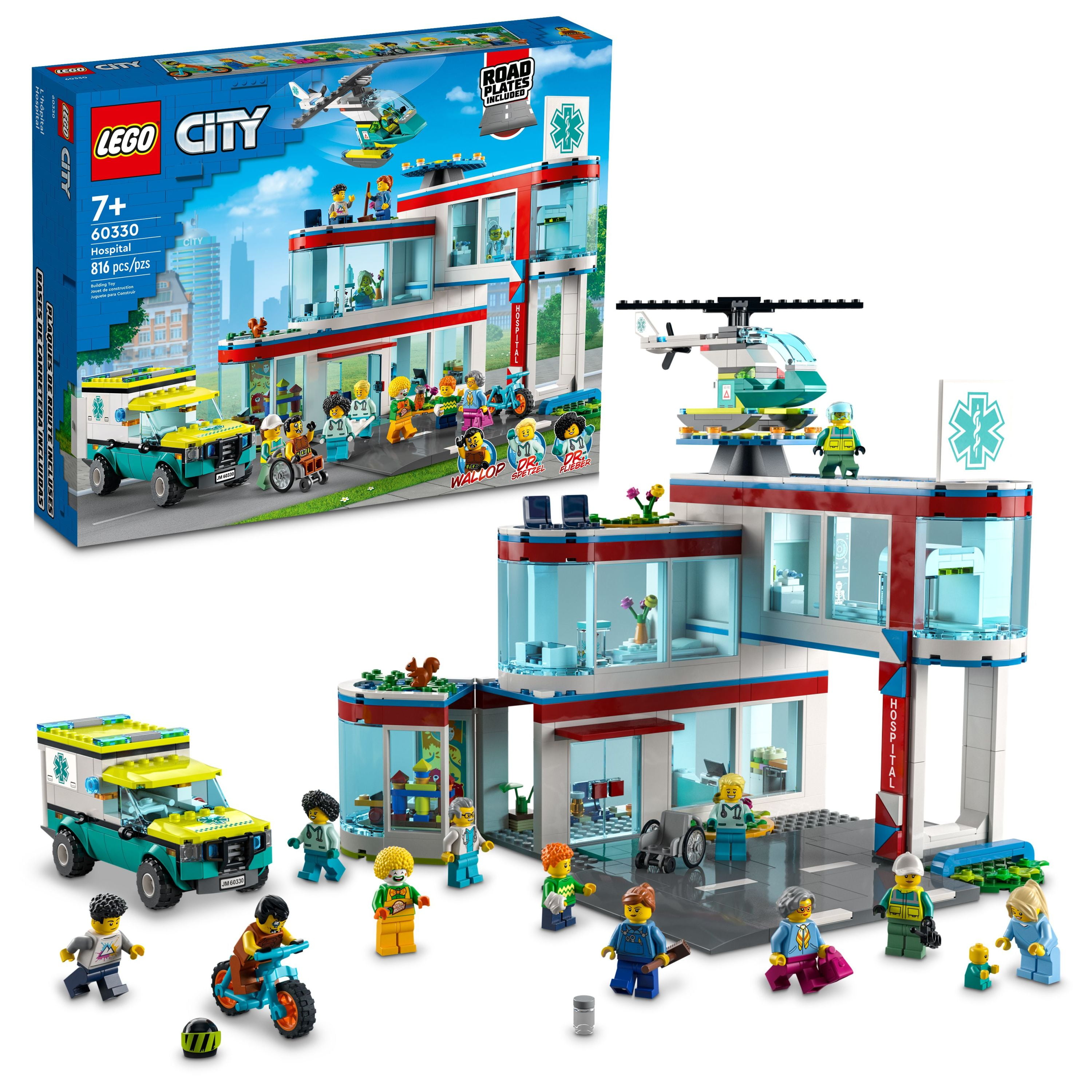 LEGO City Hospital Building Set 60330 with Ambulance, Rescue Helicopter and 12 Mini Figures, Pretend Play Toy Hospital for Fun, Connect to Other LEGO City Sets, for Kids Age 7+ - Walmart.com