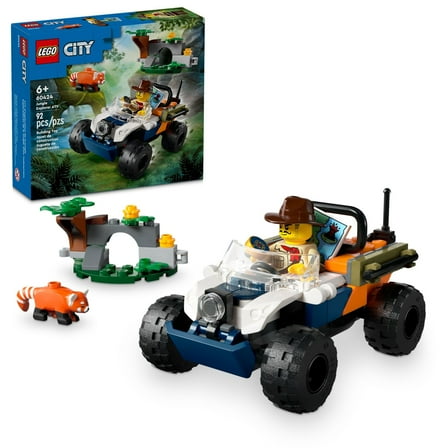 LEGO City Jungle Explorer ATV Red Panda Mission Vehicle Car Toy, Off-Road Jeep Adventurer Minifigure, ATV Toy for Boys and Girls Ages 6 and Up, Animal Figure, Outdoor Toy for Kids, 60424