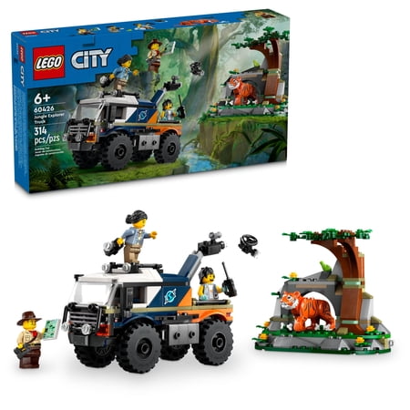 LEGO City Jungle Explorer Off-Road Truck Building Toys - Gift for Birthdays - Pretend Play Set for Kids, Boys & Girls, Ages 6+ - W/ 3 Minifigures & Tiger Figure - 60426