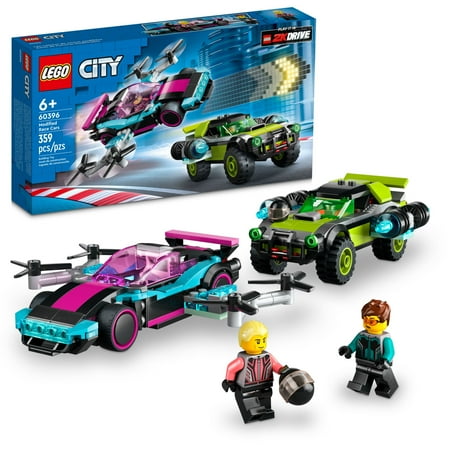 LEGO City Modified Race Cars 60396 Toy Car Building Set, Includes 2 Model Cars, Buildable Upgrades and 2 Driver Minifigures, Fun Toy for 6 Year Old Boys, Girls and Fans of the LEGO 2KDRIVE Video Game