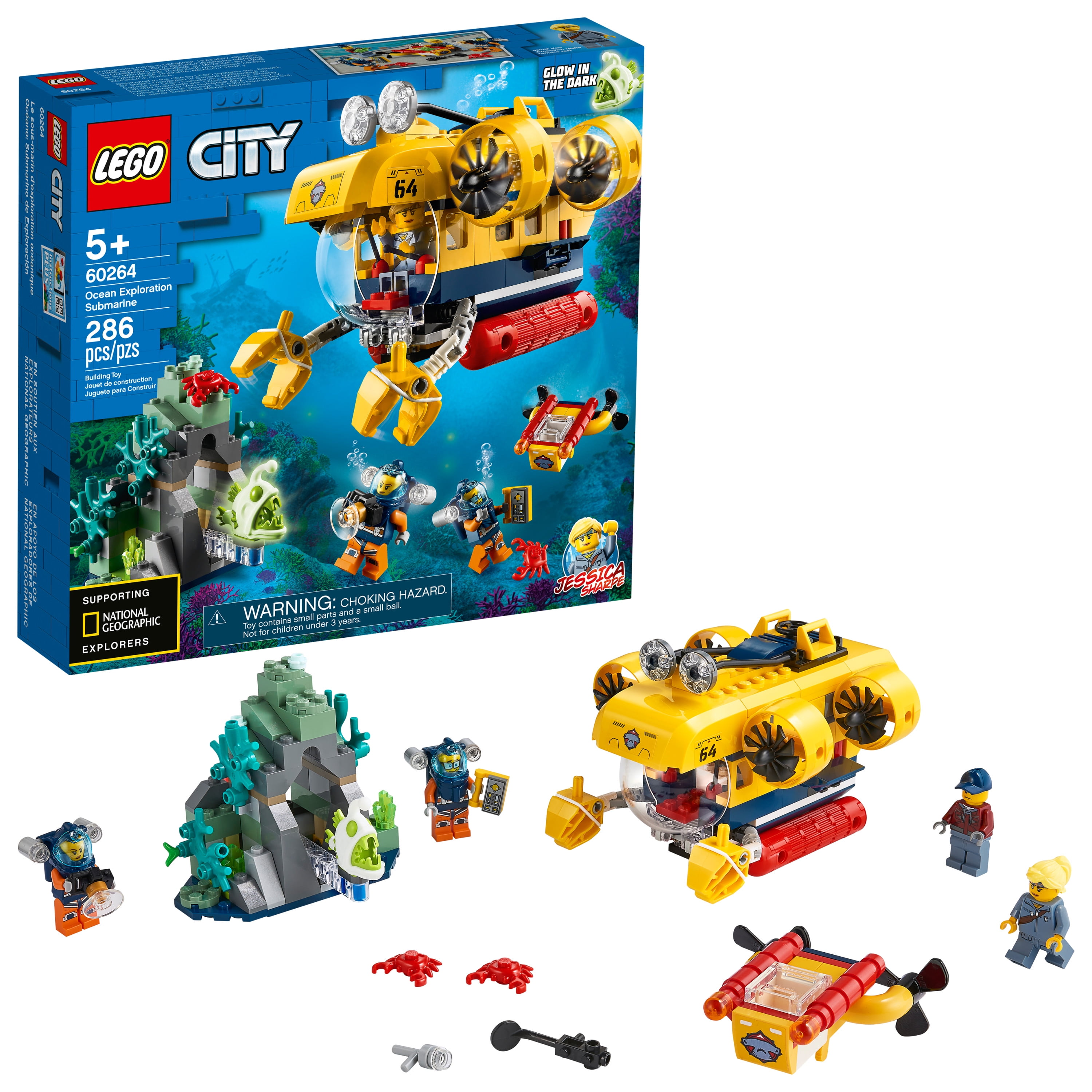 Implement pludselig Macadam LEGO City Ocean Exploration Submarine 60264, Building Toy for Kids 5+ (286  Pieces) - Walmart.com
