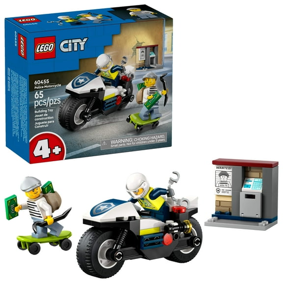 LEGO City Police Motorcycle Chase Building Toy for Kids - Pretend Play for Boys & Girls, Ages 4+ - Preschool Learning Toy W/Police & Crook Minifigures - Gifts for Birthdays - 60455