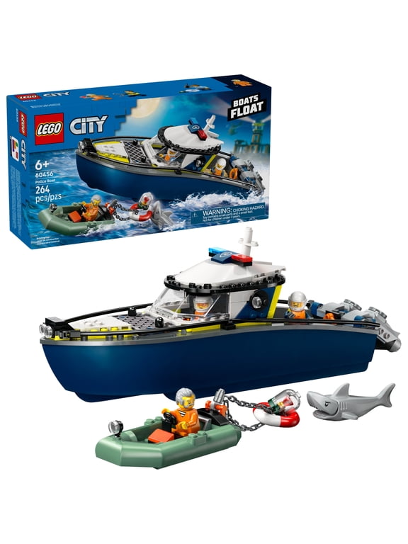 City Police Boat Chase Building Toy for Kids - Pretend Play Set for Boys & Girls, Ages 6+ - Building Blocks W/ 2 Floating Boat Toys for Playtime & Bath Time - Gift Idea for Birthdays- 60456