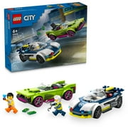 LEGO City Police Car and Muscle Car Chase ، لعبة مركبة الطوارئ للبنين والبنات ، هدية ممتعة للأطفال الذين تتراوح أعمارهم بين 6 سنوات + الذين يحبون التظاهر باللعب, لعبة سيارة شرطة مع ضابط و Crook Minifigures ، 60415