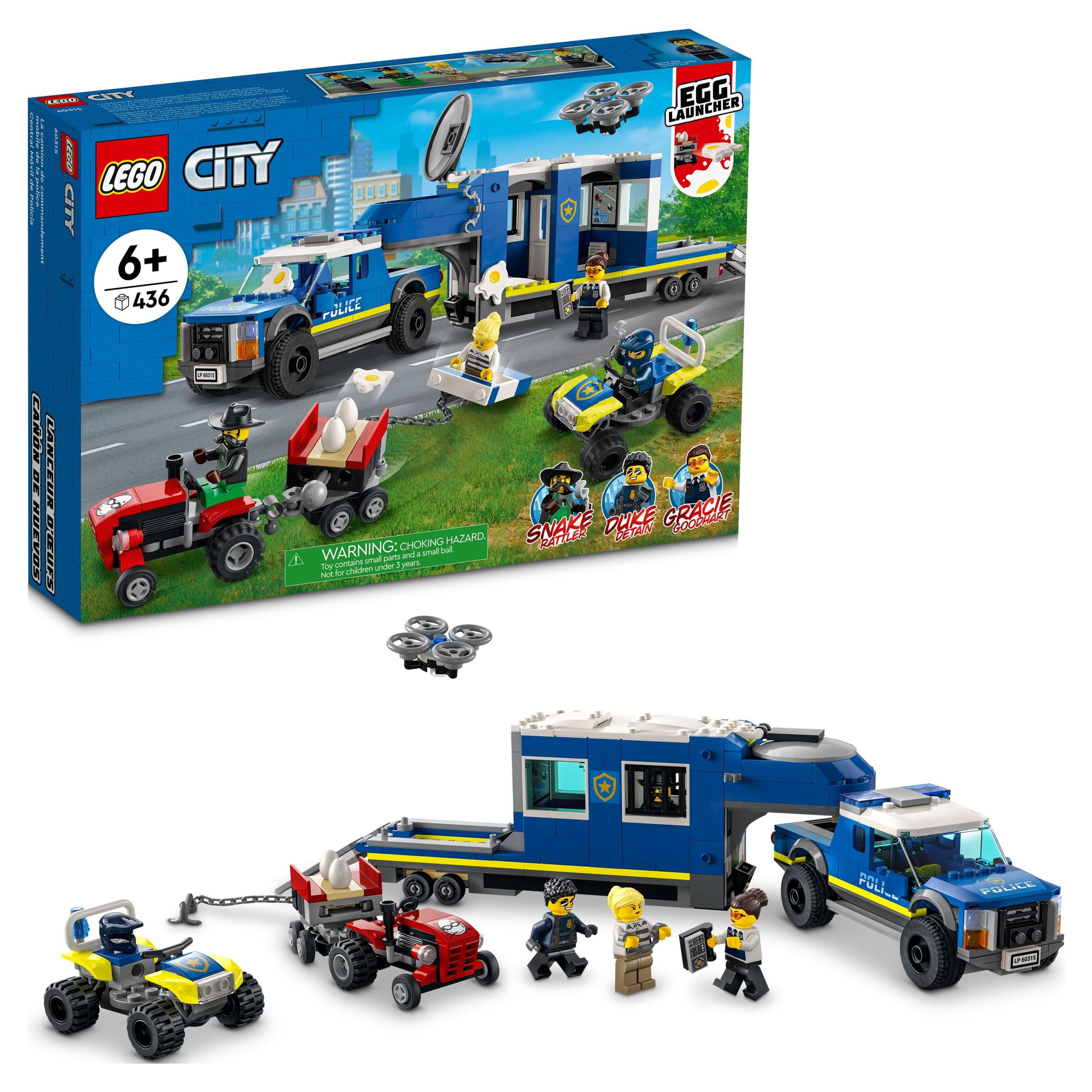 LEGO City Police Mobile Command Truck Toy, 60315 with Prison Trailer,  Drone, Tractor and ATV Car Toys plus 4 Minifigures, Presents for Kids Age 6  Plus