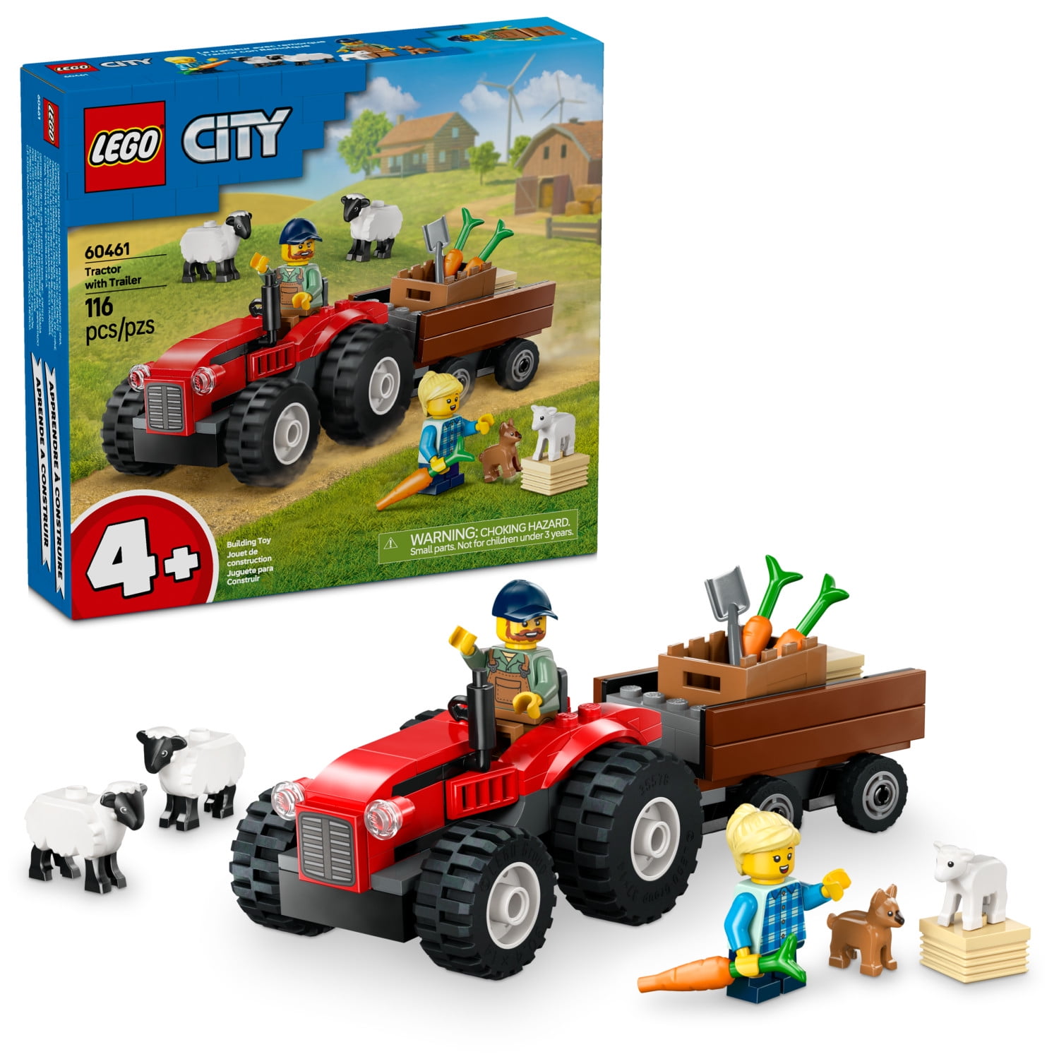 LEGO City Red Farm Tractor with Trailer & Sheep Toddler Learning Toy - Farm Toy with Tractor and Animal Figurines - Preschool Toy for Boys and Girls, Ages 4+ - Gift for Birthdays and Holidays - 60461