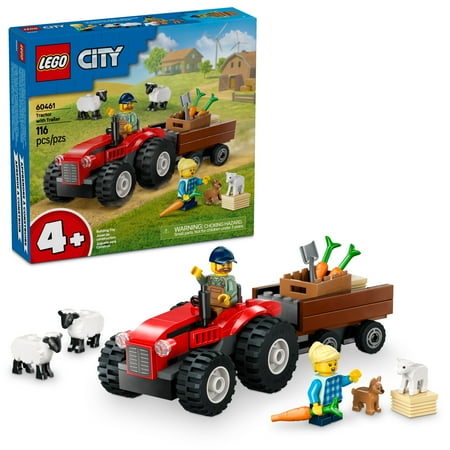 LEGO City Red Farm Tractor with Trailer & Sheep Toddler Learning Toy - Farm Toy with Tractor and Animal Figurines - Preschool Toy for Boys and Girls, Ages 4+ - Gift for Birthdays and Holidays - 60461