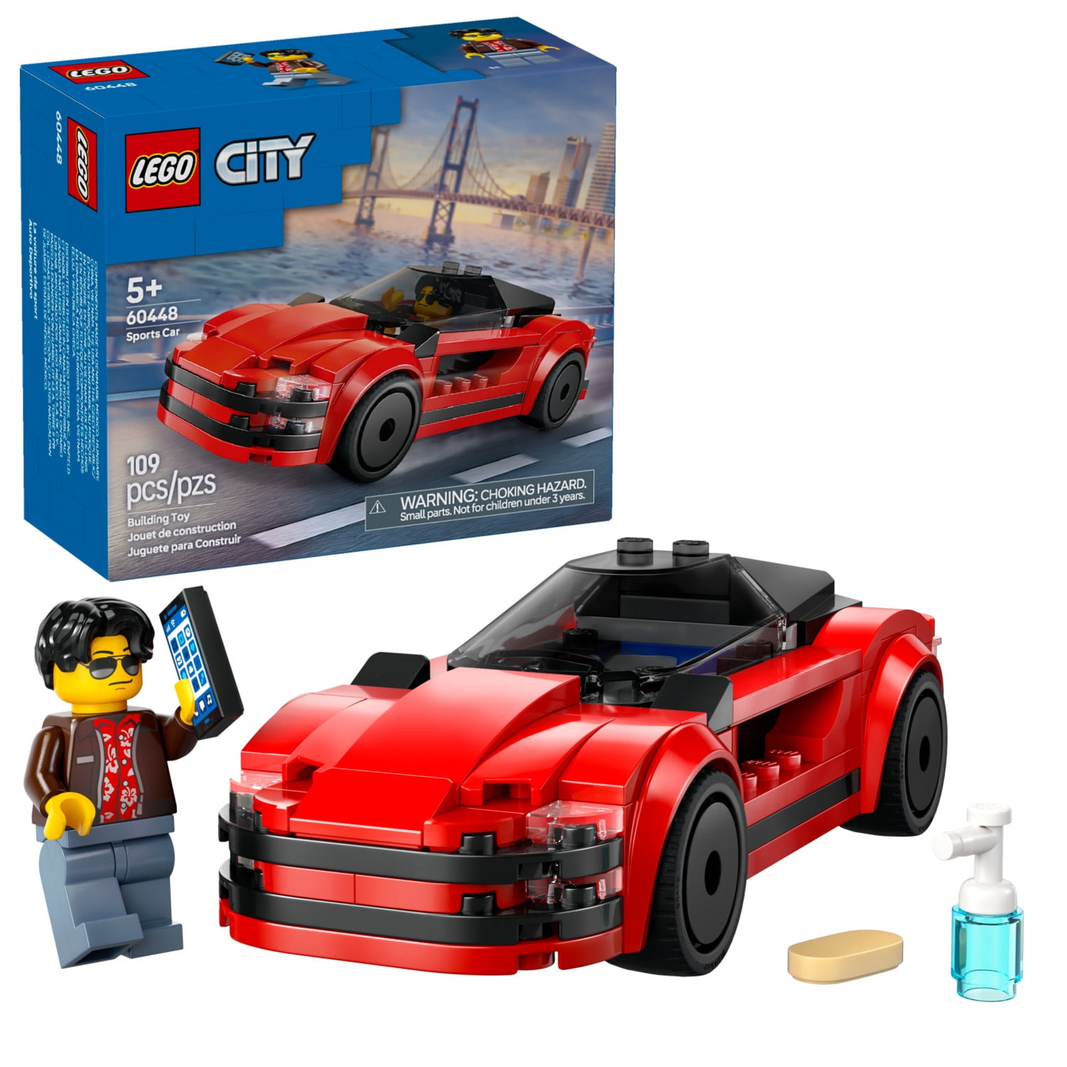 LEGO City Red Sports Car Toys - Building Toys for Kids, Boys & Girls, Ages 5+ - Educational Gifts for Birthdays & Holidays - Includes Minifigure & Other Accessories - 60448
