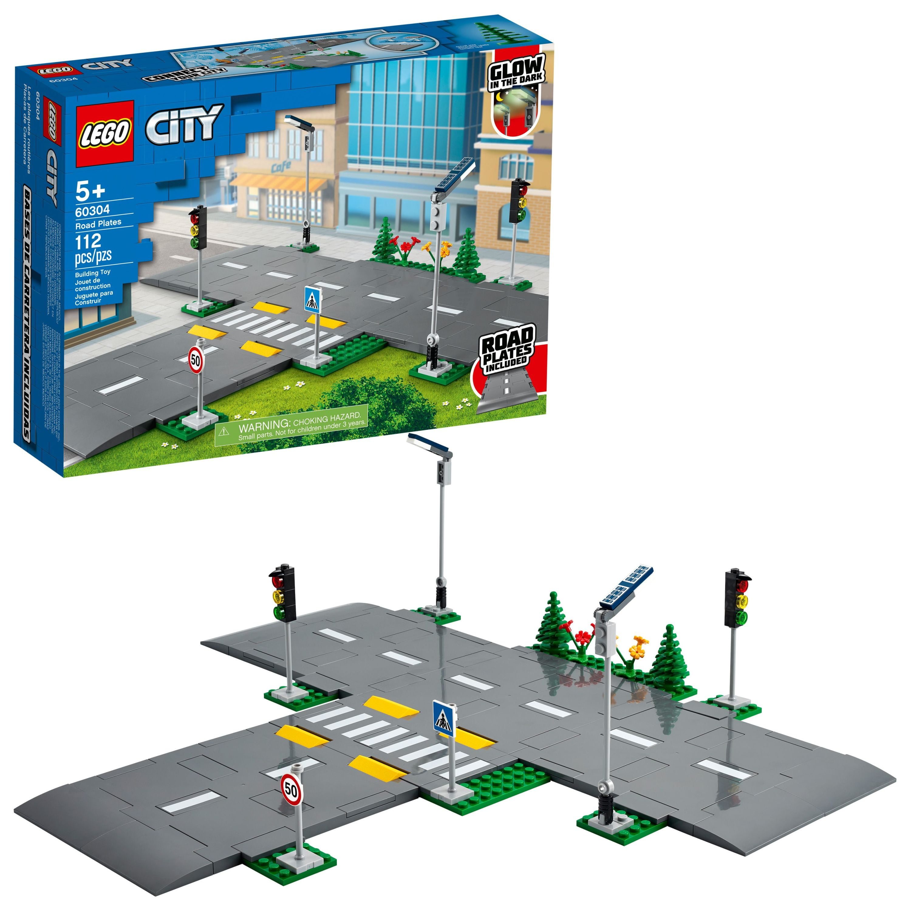 LEGO Road Plates Building Set, 60304 with Traffic Lights, Trees & Glow in the Dark Bricks, Gifts for 5 Plus Year Old Kids, Boys & Girls - Walmart.com