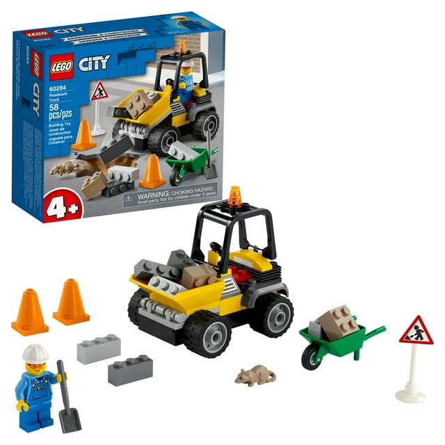 LEGO City Roadwork Truck 60284 Building Toy; Cool Roadworks Construction Set for Kids (58 Pieces)
