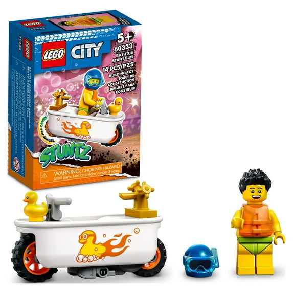 LEGO City Stuntz Bathtub Stunt Bike with Racer Minifigure, Flywheel-Powered Toy