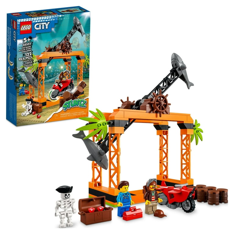 LEGO City Stuntz The Shark Attack Stunt Challenge 60342 Adventure Series  Toy with Flywheel Powered Stunt Bike & Racer Minifigure, Toys for Kids 5  Plus Year Old 