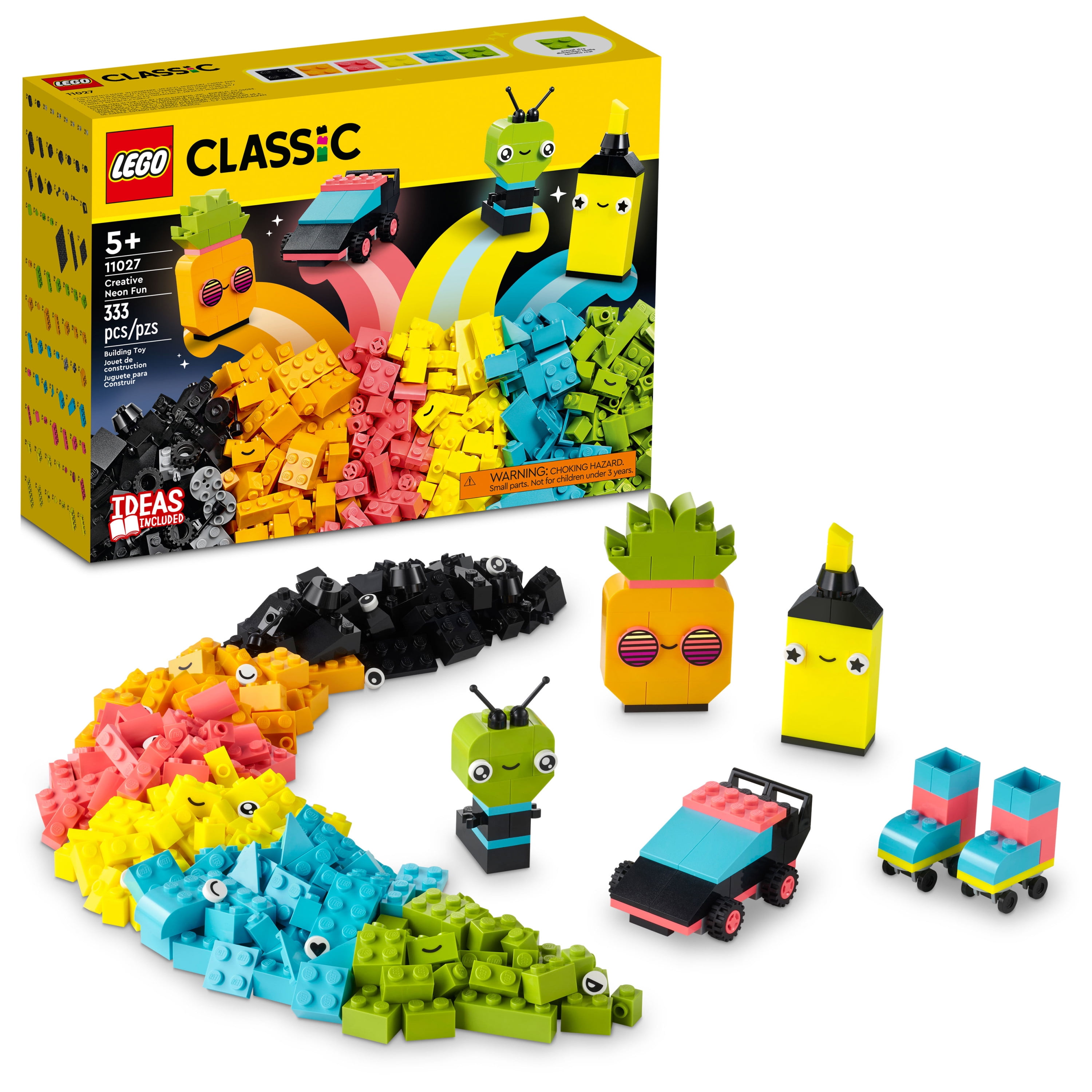 LEGO Classic Creative Neon Colors Fun Brick Box Set 11027, Building Toy to  Create a Car, Pineapple, Alien, Roller Skates, and More Building Ideas for  Kids, Boys, Girls Ages 5 Plus Years
