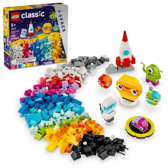 LEGO Classic Creative Space Planets Buildable Solar System, Creative Learning Toy with Alien, Rocket Ship, and Glow in the Dark Bricks, 11037