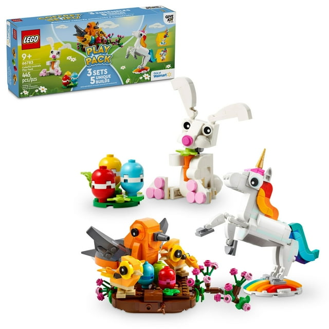 LEGO Colorful Animals Play Pack, 5 Adorable Animal Builds in 1 Box: Easter Bunny, Unicorn Toy, Seahorse Toy, Peacock Toy, and Birds in a Nest, Makes a Great Easter Gift or Birthday Gift, 66783