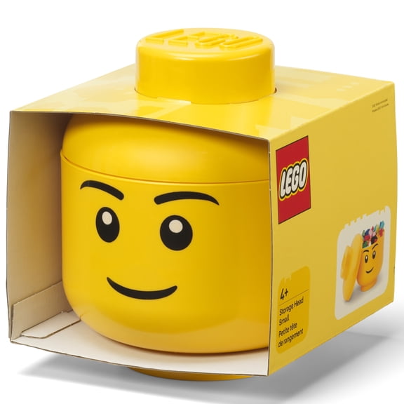 Room Copenhagen: LEGO Storage Head - Boy, Small - 7.3 x 6.3" Yellow Character, Stackable Minifigure Container, Holds 250 Bricks, Toys Blocks Organizer