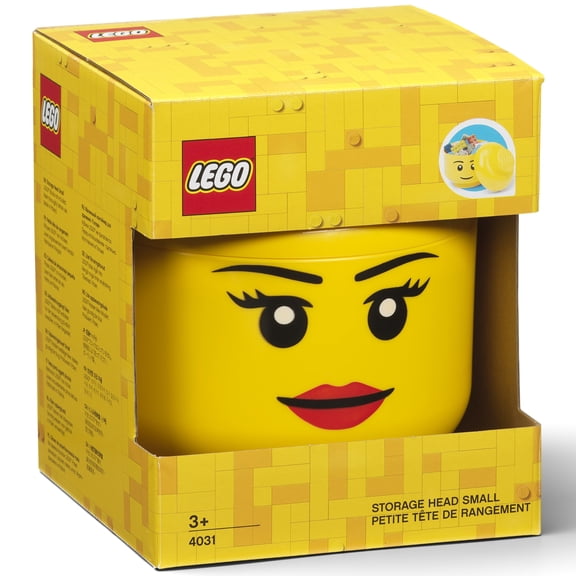 Room Copenhagen: LEGO Storage Head - Girl, Small - 7.3x6.3" Yellow Character, Stackable Minifigure Container, Holds 250 Bricks, Toys Blocks Organizer