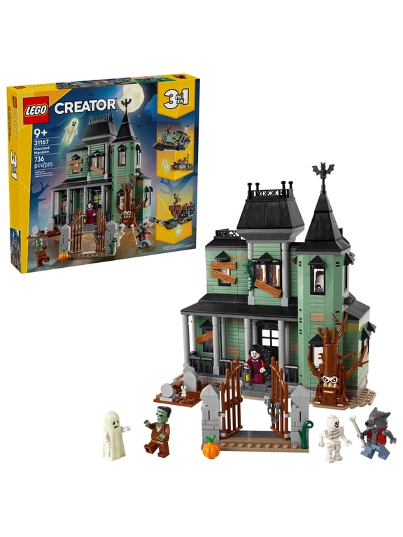 Creator 3 in 1 Haunted Mansion Building Toy for Kids - Halloween Building Blocks & Learning Toy for Girls & Boys, Ages 9+ - Build a Haunted House, Train, or Ship - Gift for Birthdays - 31167