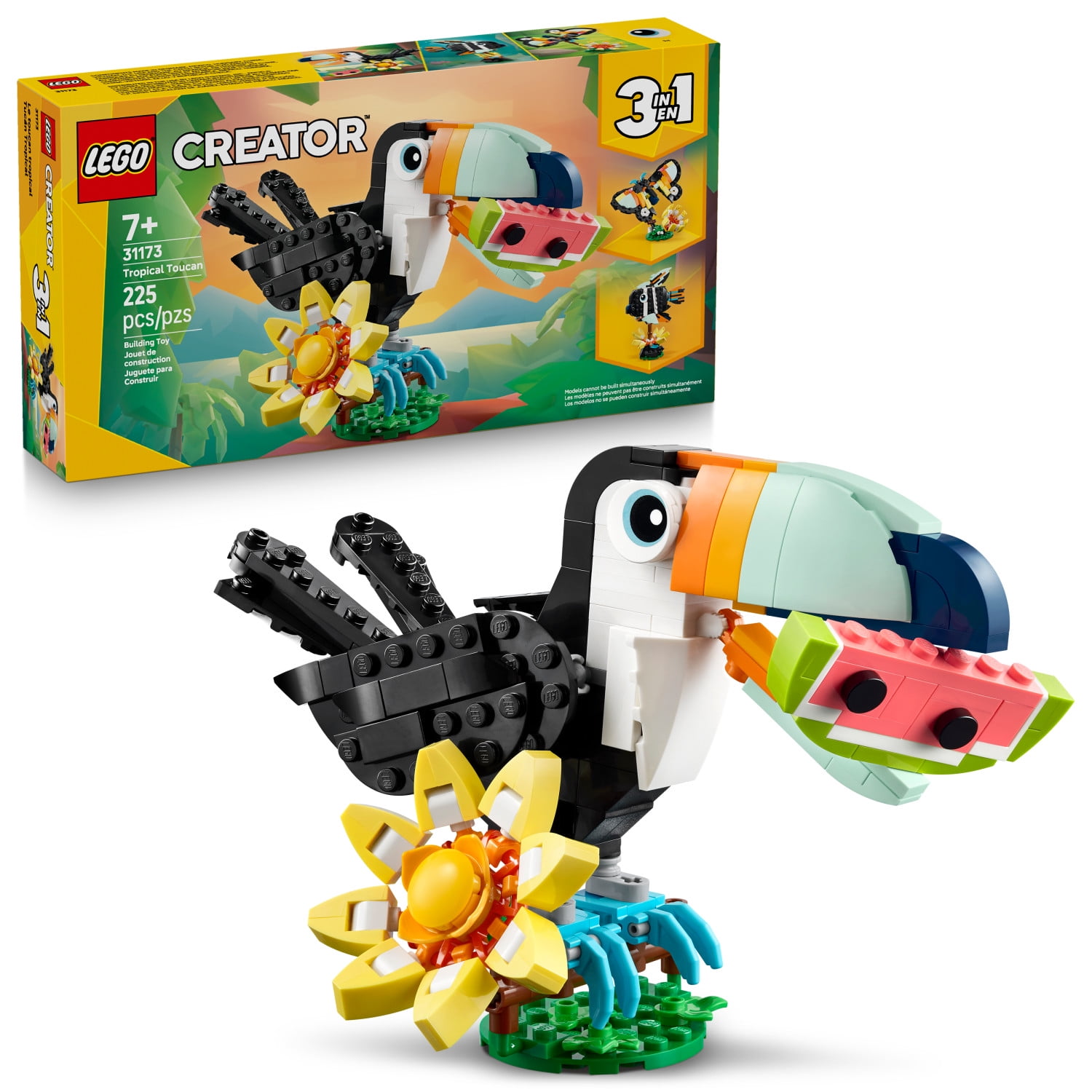 LEGO Creator 3 in 1 Wild Animals: Tropical Toucan Building Toy for Kids- Jungle Building Blocks & Learning Toy for Girls & Boys, Ages 7+ - Build 3 Animals in 1 Set - Gift for Birthdays - 31173