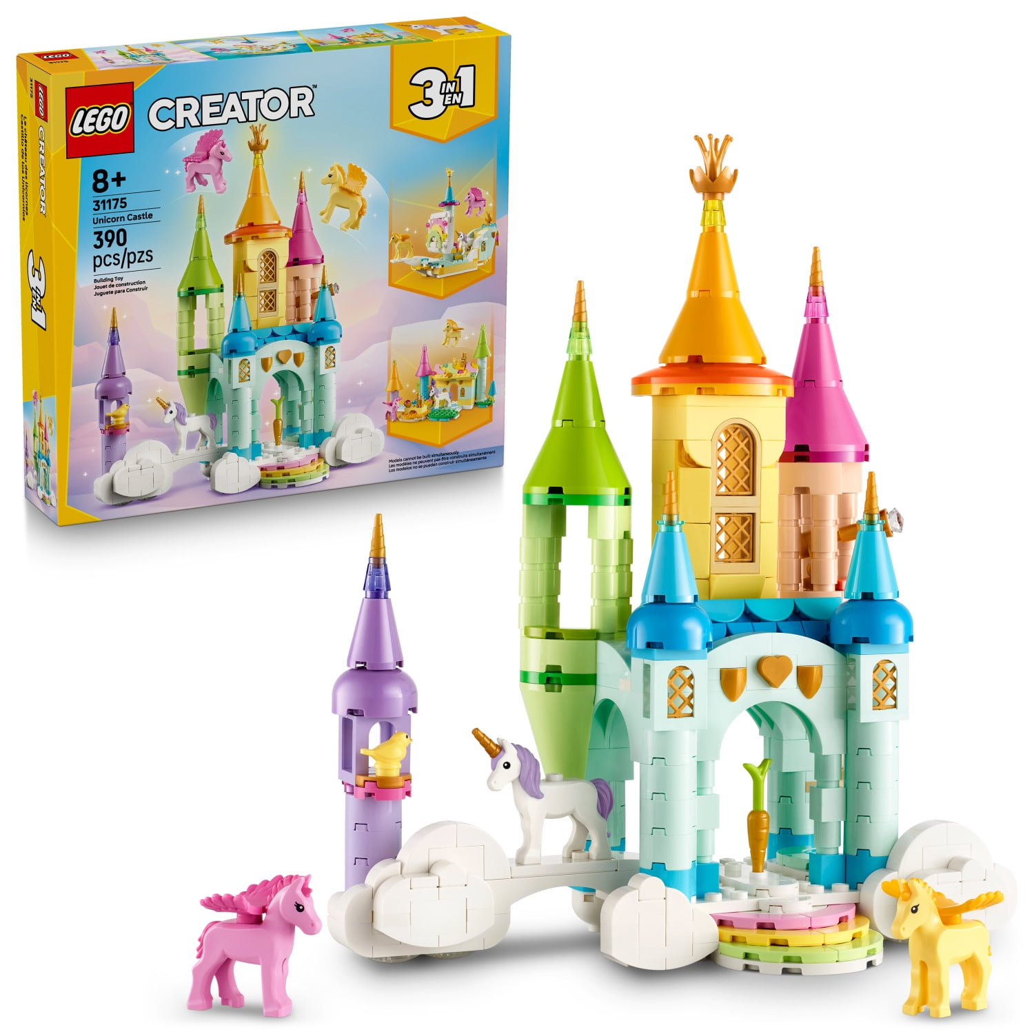LEGO Creator 3 in 1 Unicorn Castle Building Toy for Kids - Unicorn Toy Trio for Girls & Boys, Ages 8+ - Build 3 Pretend Play Toys with 1 Set of Building Blocks - Gift Idea for Birthdays - 31175