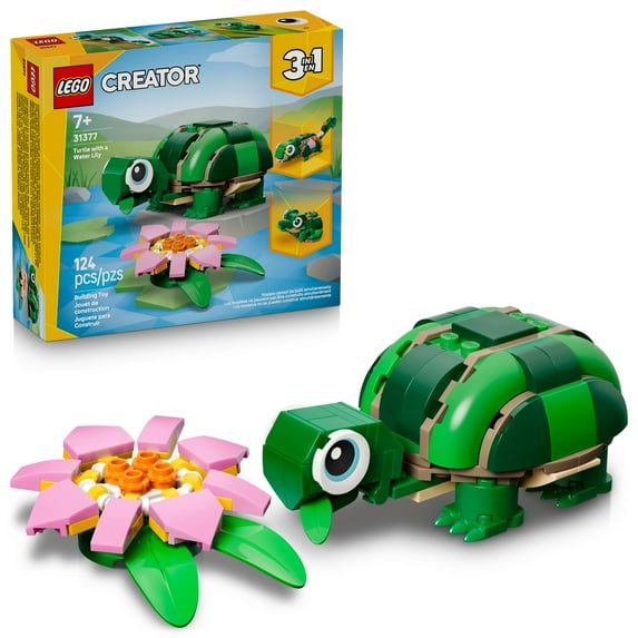 LEGO Creator 3 in 1 Turtle with a Water Lily Flower - Building Toy for Girls & Boys, Ages 7+ - Cute Birthday Gift for Kids - Build a Chameleon, Frog, or Turtle - 31377