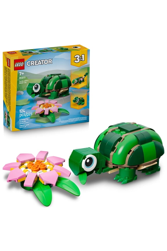 Creator 3 in 1 Turtle with a Water Lily Flower - Building Toy for Girls & Boys, Ages 7+ - Easter Basket Gift for Kids - Build a Chameleon, Frog, or Turtle - 31377