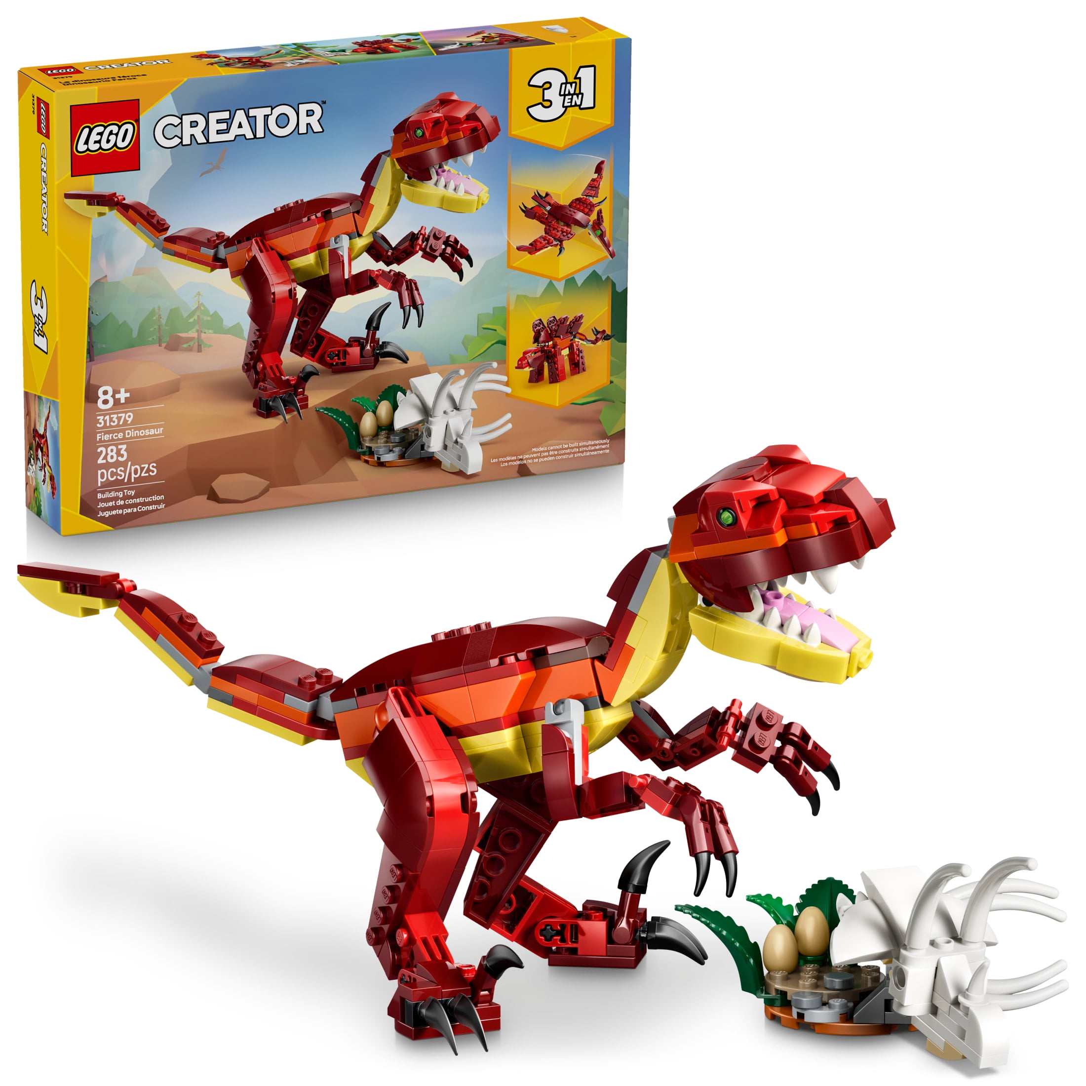 LEGO Creator 3 in 1 Fierce Dinosaur Building Toy for Boys & Girls, Ages 8+ - Kids Build 1 of 3 Prehistoric Animal Figures - Gift Idea for Birthdays - 31379