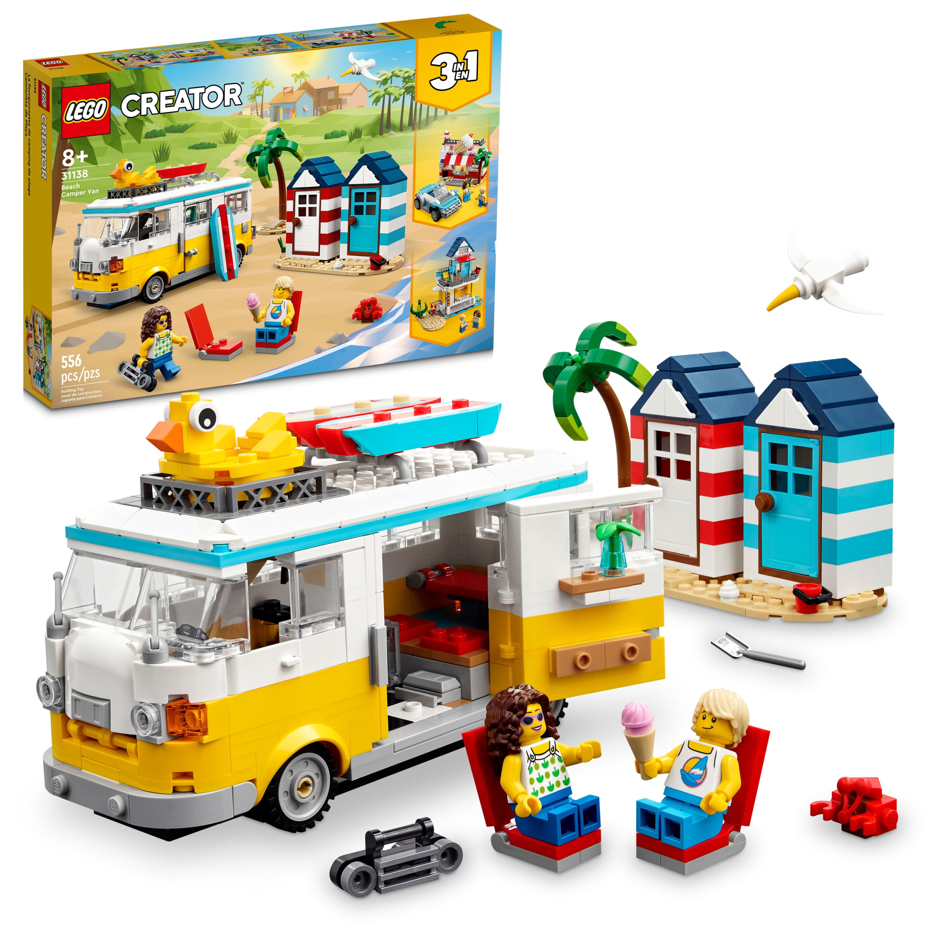 LEGO Creator 3 in 1 Beach Camper Van Building Kit, Transforms from a  Campervan to Ice Cream Shop to Beach House, Great Gift for Surfer Boys and  Girls, Pretend Play Beach Life