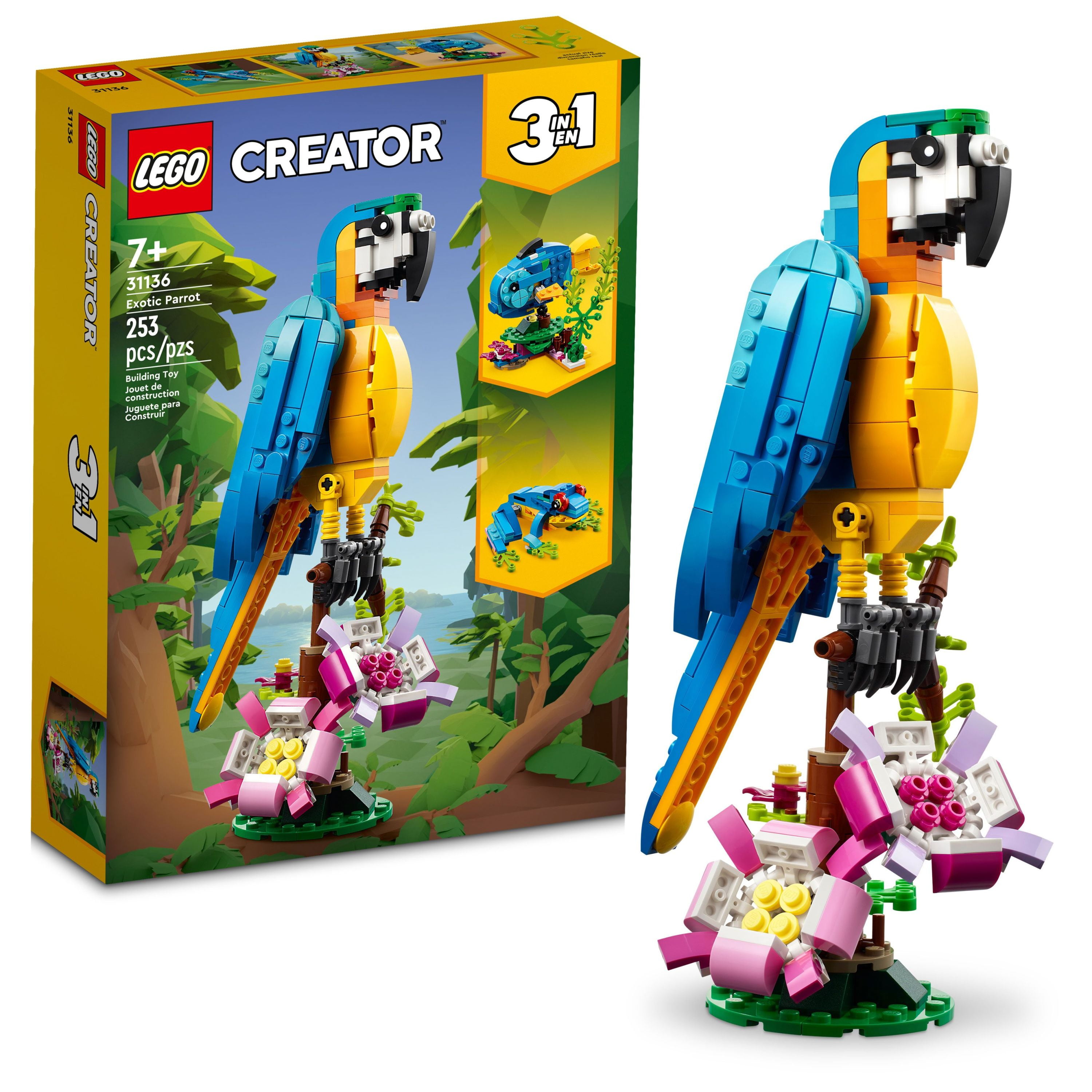 LEGO Creator 3 in 1 Exotic Parrot Building Toy Set, Transforms to