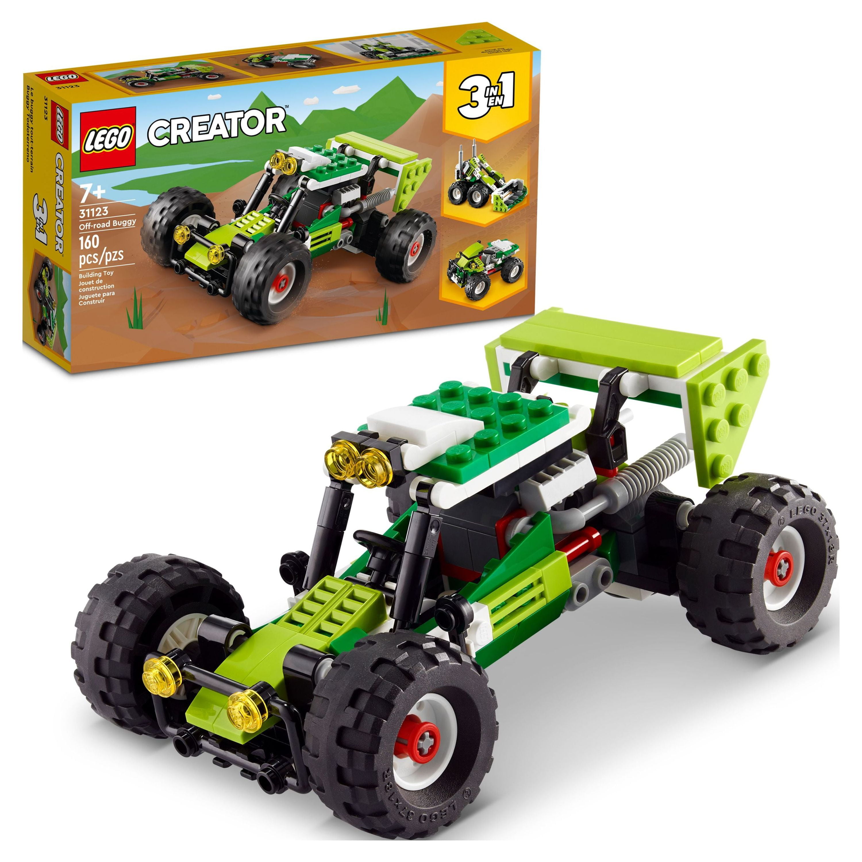 LEGO Creator 3 in 1 Off-road Buggy, Transforms to 3 Different Construction  Vehicles from Skid Loader Digger to ATV Car Toy to Off-Roader, Construction 