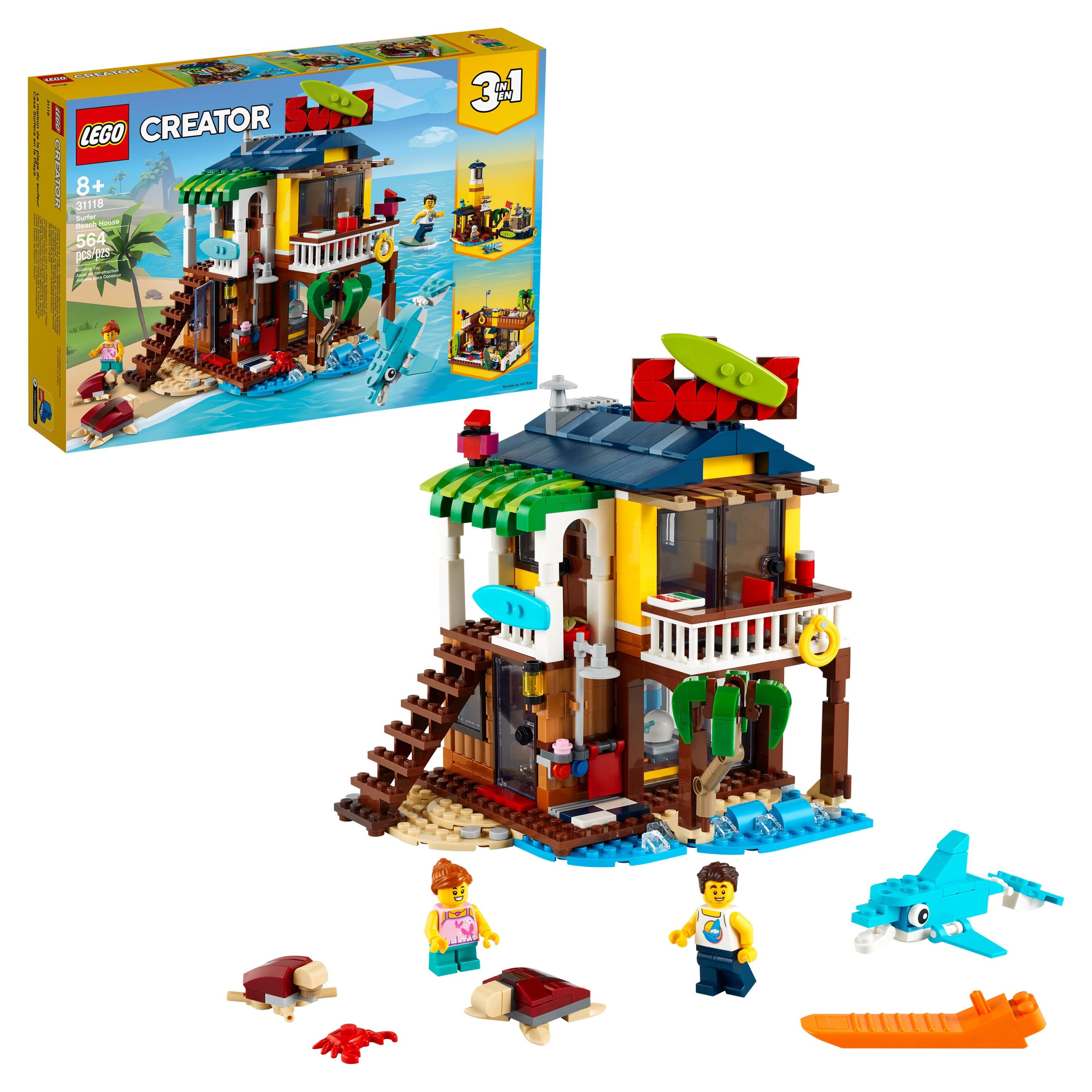LEGO Creator 3 in 1 Surfer Beach House with 2 Minifigures and Dolphin  Figure, Transforms from Surf Shack to Lighthouse to Pool House, Great  Building Toy Set for Kids, Girls, and Boys
