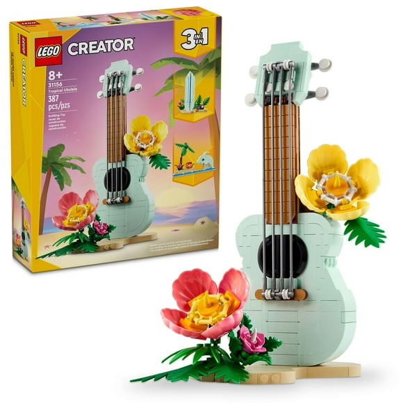 LEGO Creator 3 in 1 Tropical Ukulele Building Toy - Build & Display Set for Kids, Girls & Boys, Ages 8+ - Gift for Christmas - Create Ukulele, Sufboard, or Dolphin - 31156