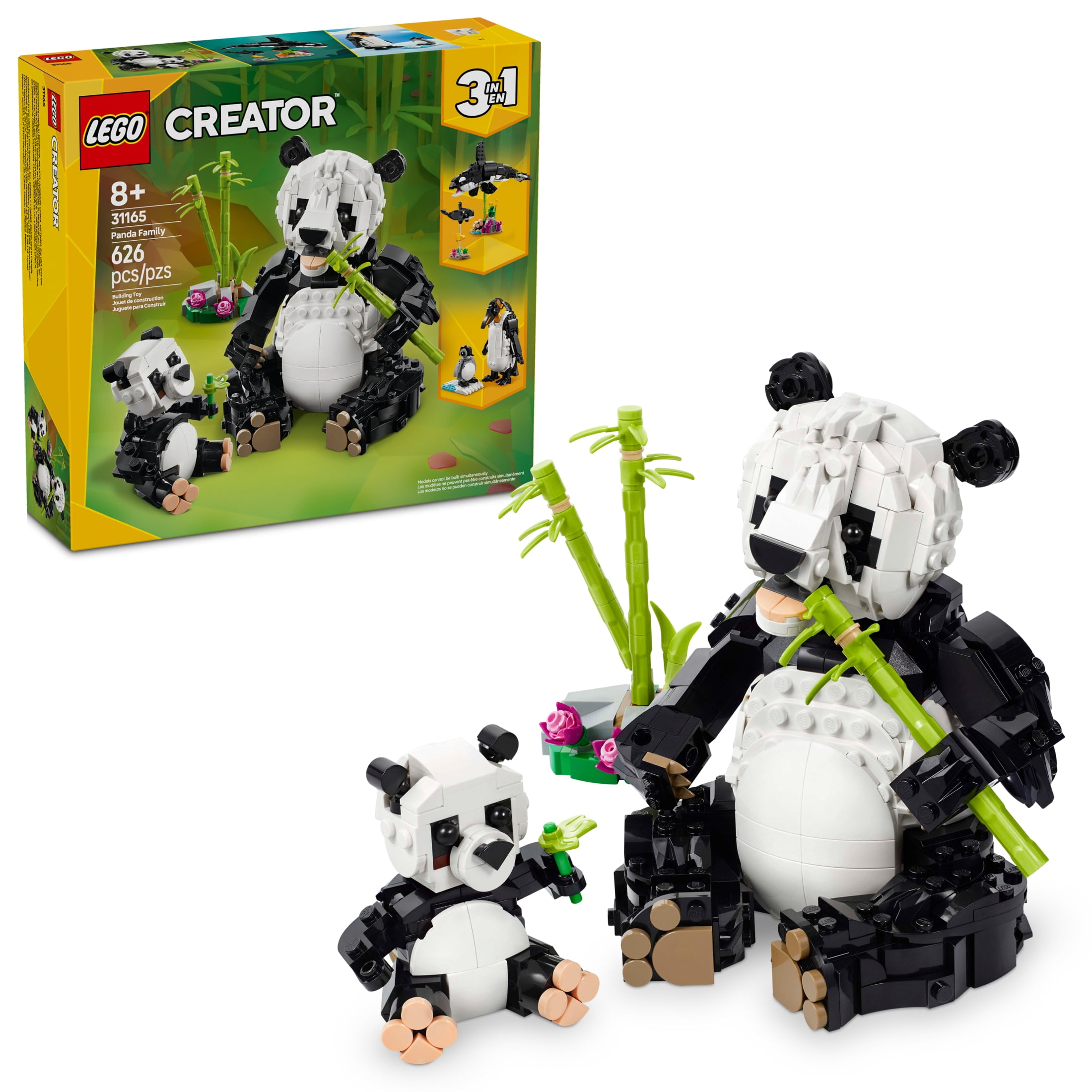 LEGO Creator 3 in 1 Wild Animals Panda Family Building Toy - Kids Toy for Girls & Boys, Ages 8+ - Build Panda, Penquin, or Orca - Gift for Christmas- 31165