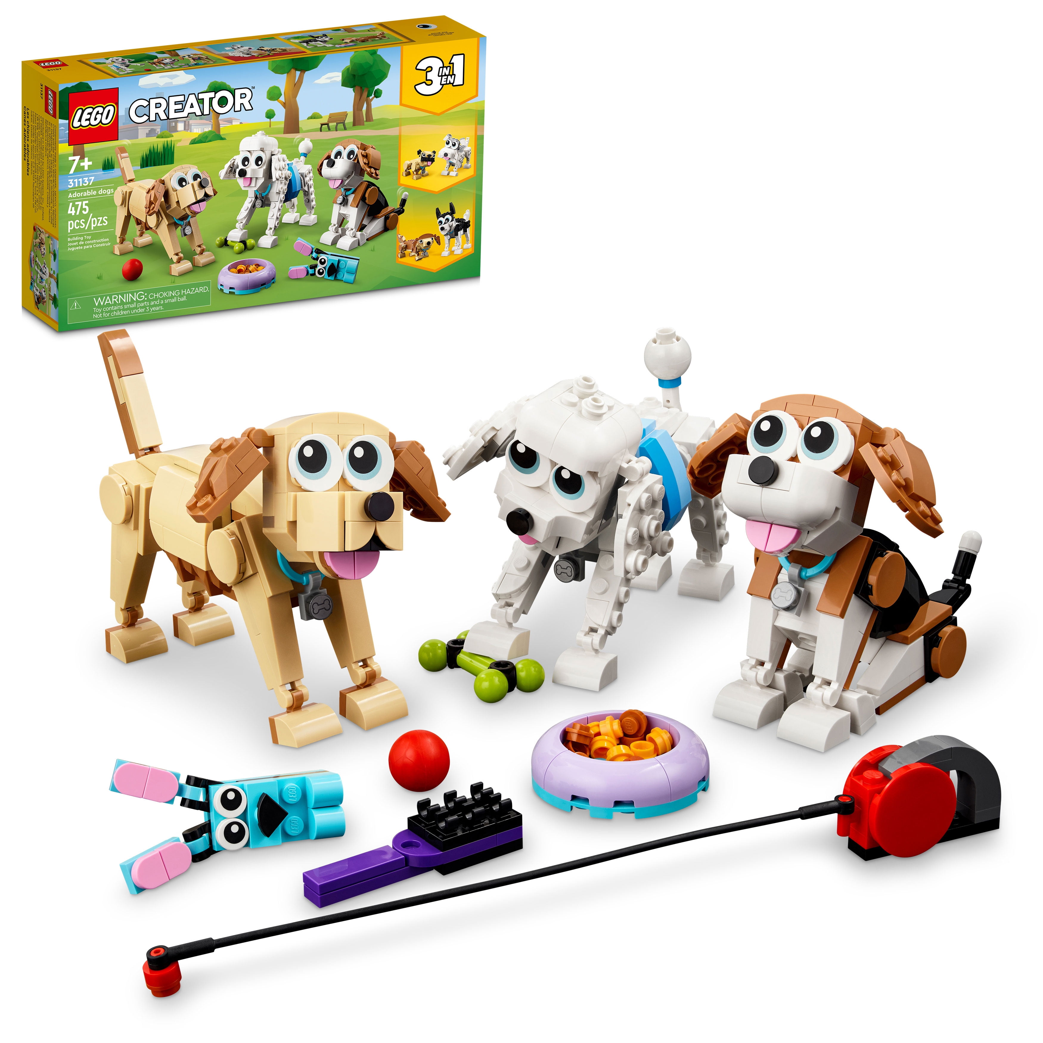 LEGO Creator 3-in-1 Adorable Dogs Building Toy Set 31137, Great Gift for Dog Lovers and Kids Ages 7 and Up, Featuring Canine Companions: Dachshund, Beagle, Pug, Poodle, Husky, and - Walmart.com