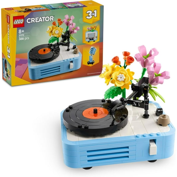 LEGO Creator 3 in 1 Record Player with Flowers, 3 Building Options, Record Player, Radio, or Microphone 31172