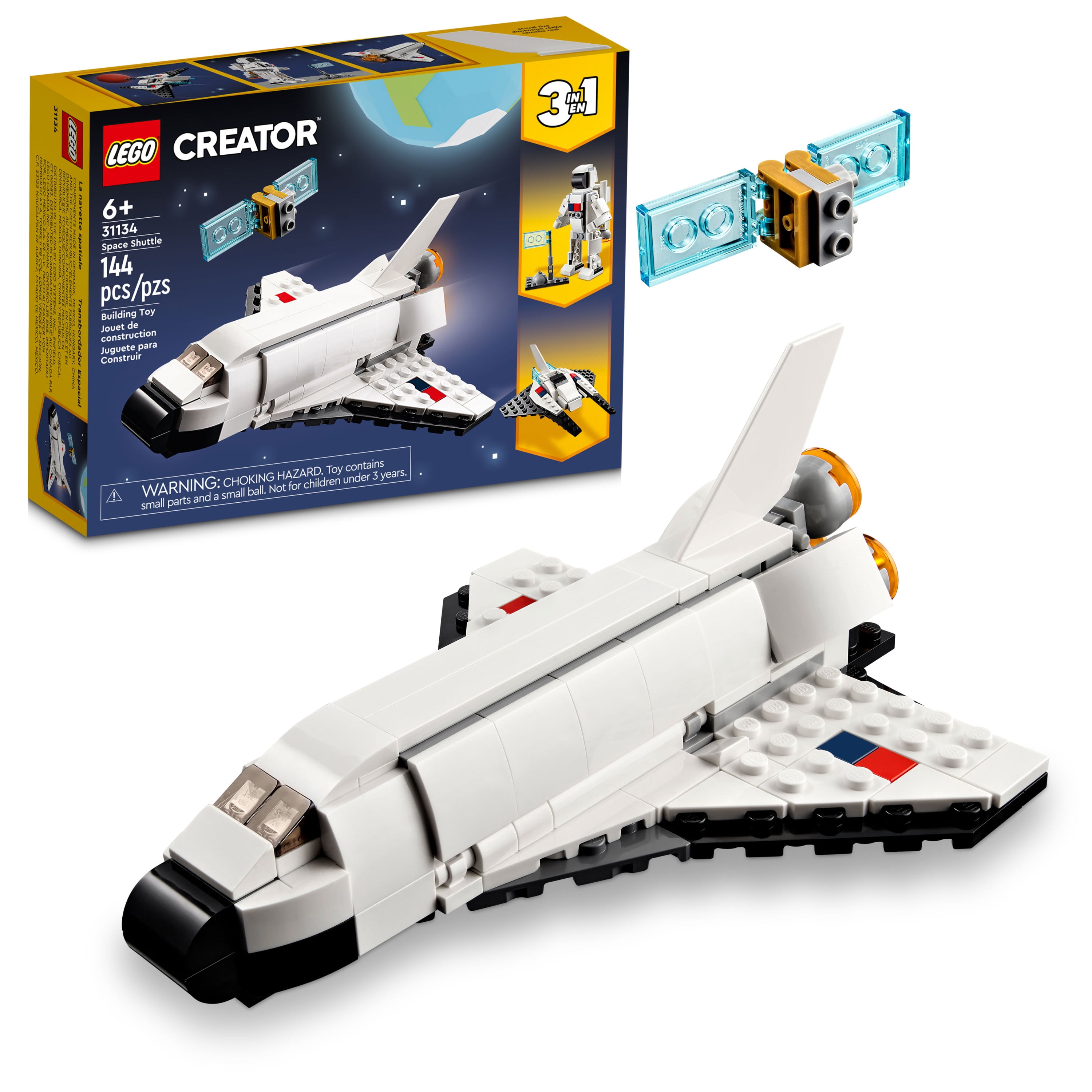 radius medlem kromatisk LEGO Creator 3 in 1 Space Shuttle Toy to Astronaut Figure to Spaceship  31134, Building Toys for Kids, Boys, Girls ages 6 and up, Creative Gift  Idea - Walmart.com