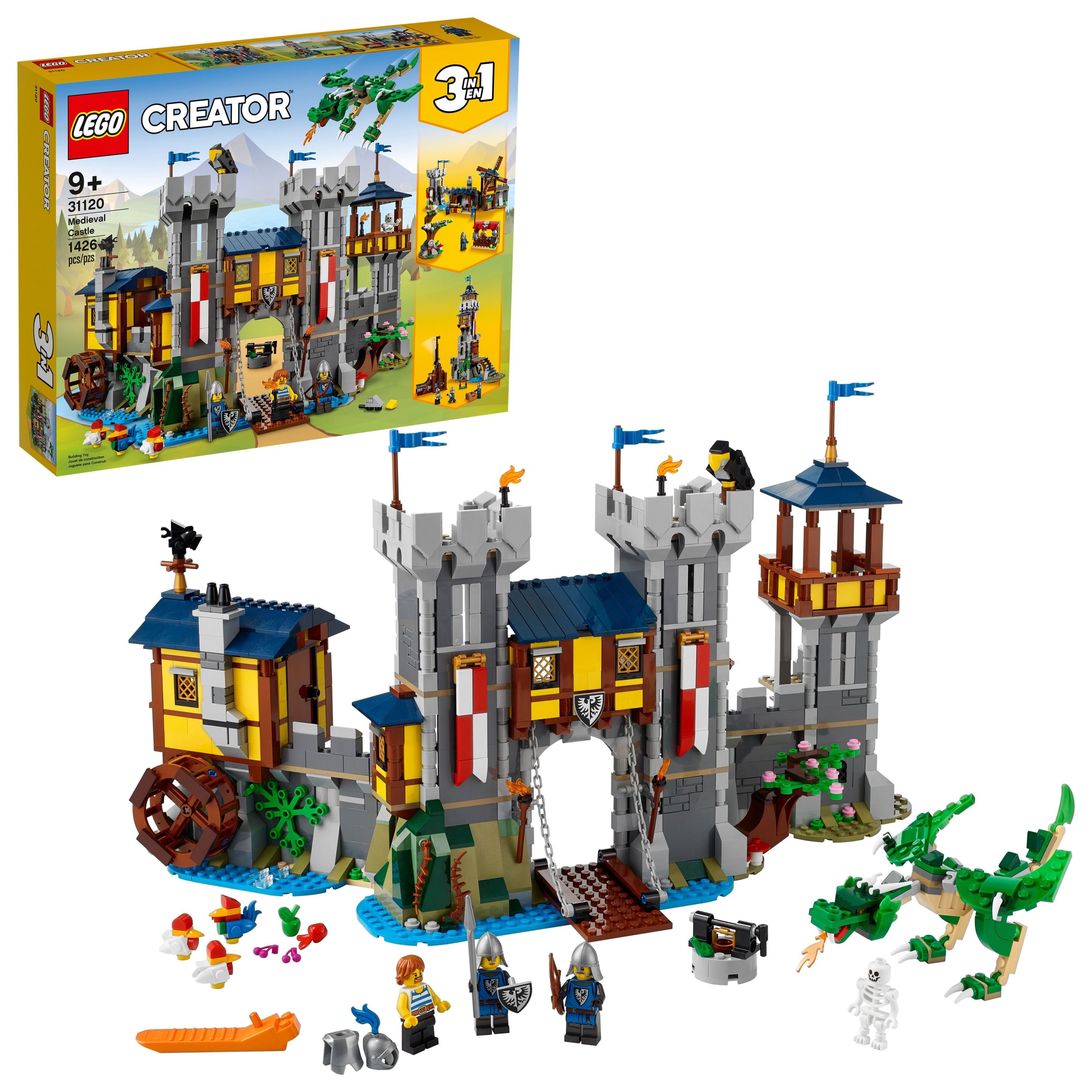 LEGO Creator 3in1 Castle Toy to Tower or Marketplace 31120, Skeleton, Dragon Figure, Minifigures and Catapult - Walmart.com