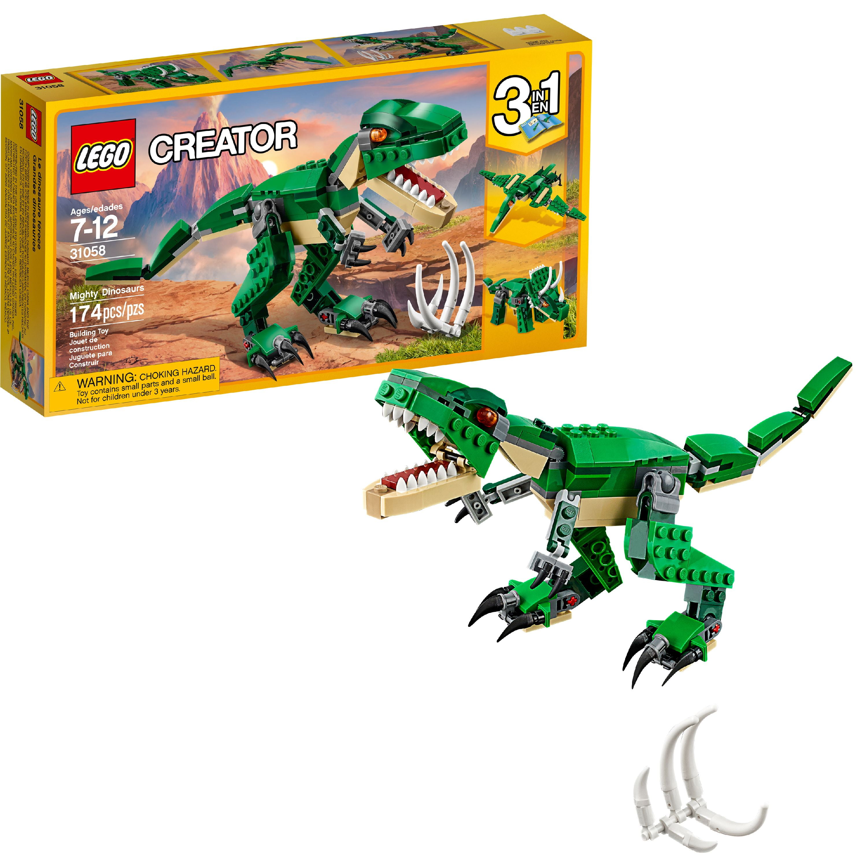LEGO Creator Mighty Dinosaur Toy 31058, 3 in 1 Model, T. rex, Triceratops and Pterodactyl Dinosaur Figures, Gifts for 7 - 12 Year Boys & Girls - Walmart.com