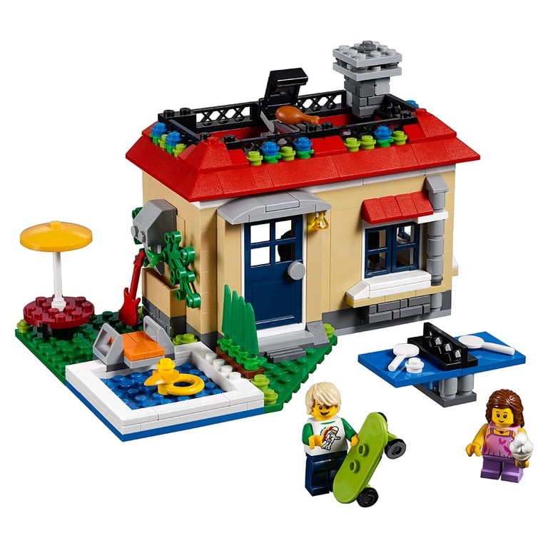 amazon lego modular home LEGO Creator Modular Poolside Holiday Building Set, 3-in-1 Vacation House,  Rooftop Terrace, Garden